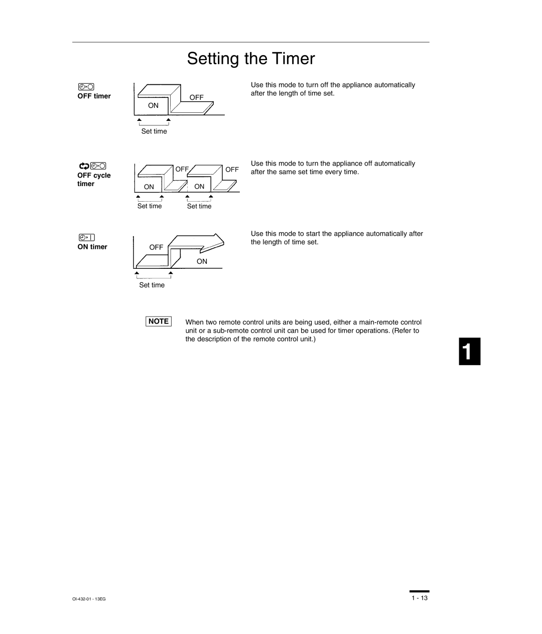 Sanyo RCS-SH80UA, TM-SH80UG, SHA-KC64UG, RCS-SH80UG instruction manual Setting the Timer, OFF cycle TimerON 