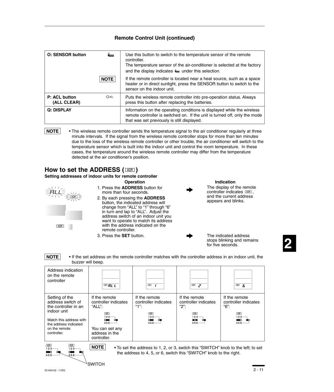 Sanyo RCS-SH80UA, TM-SH80UG, SHA-KC64UG, RCS-SH80UG ALL Clear, Setting addresses of indoor units for remote controller 