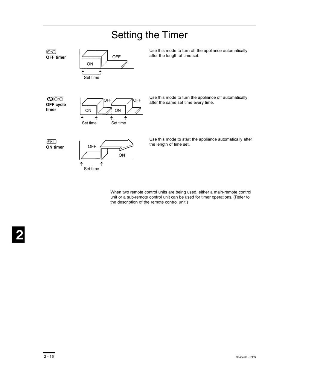 Sanyo TM-SH80UG, SHA-KC64UG, RCS-SH80UG, RCS-SH80UA instruction manual OFF cycle, Timer 