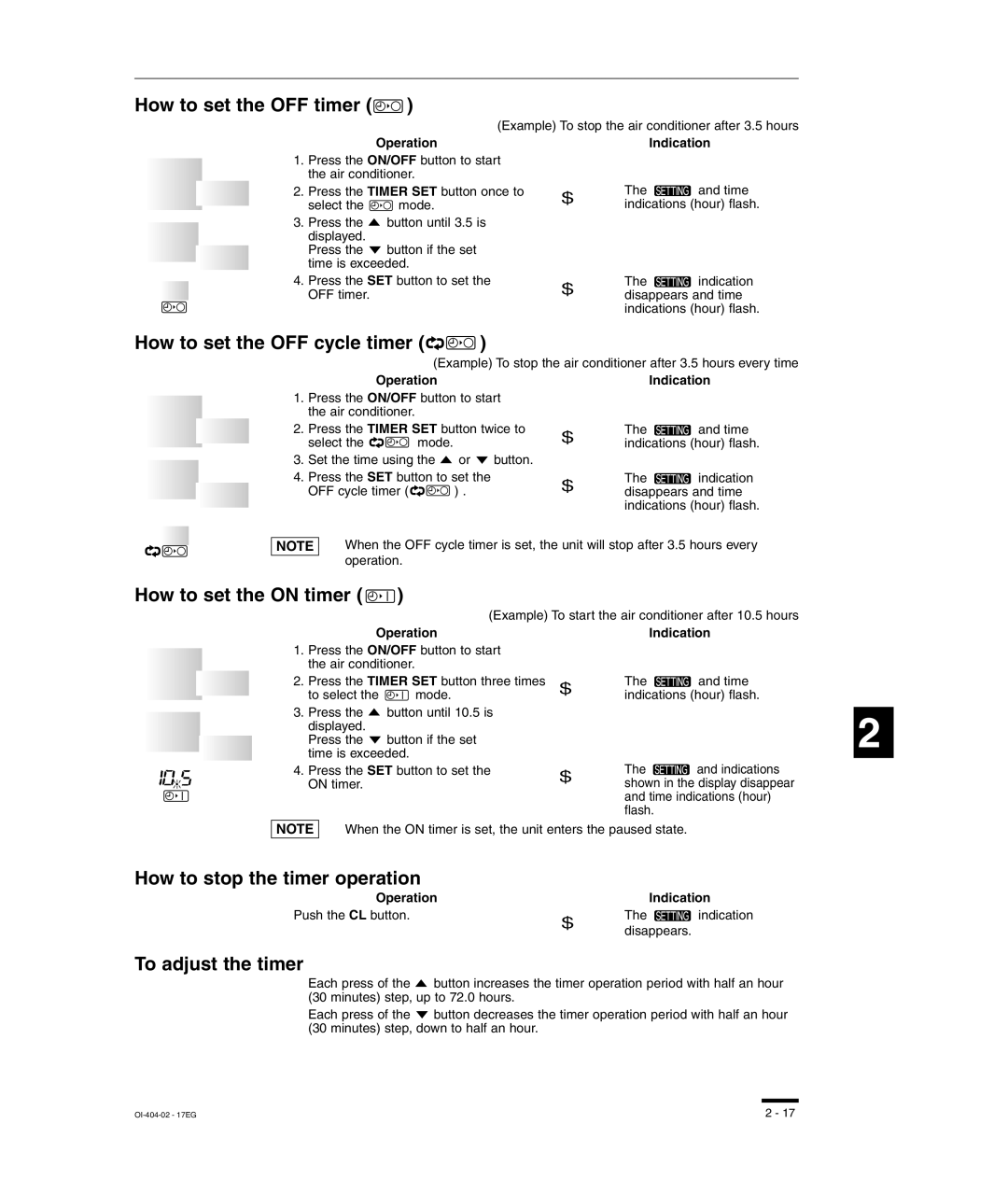 Sanyo SHA-KC64UG, TM-SH80UG, RCS-SH80UG, RCS-SH80UA instruction manual Example To start the air conditioner after 10.5 hours 