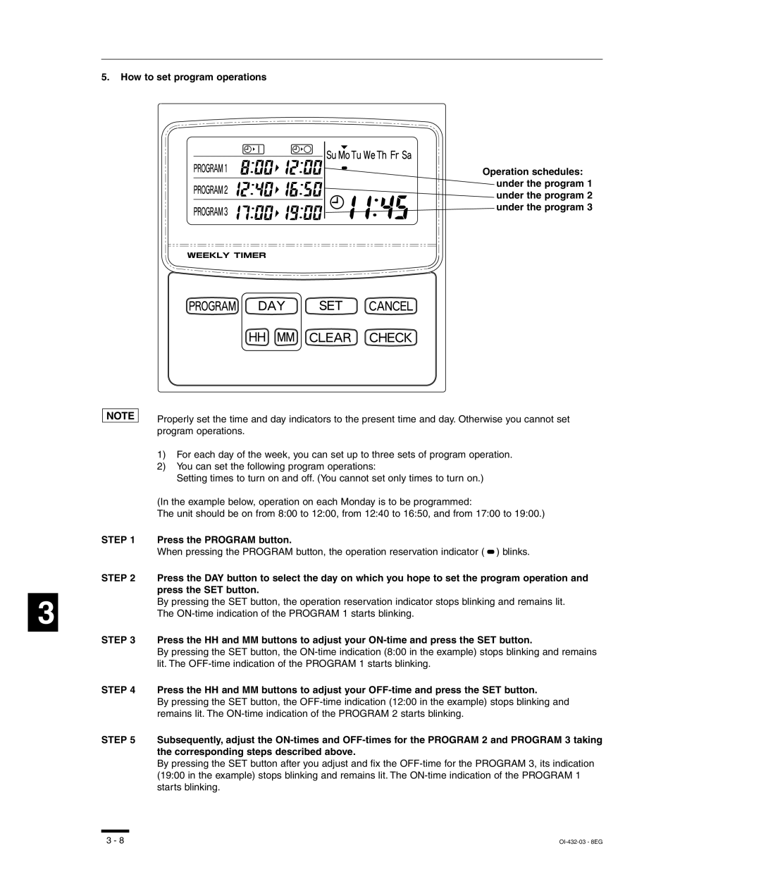 Sanyo RCS-SH80UG, TM-SH80UG, SHA-KC64UG, RCS-SH80UA instruction manual How to set program operations, Press the Program button 