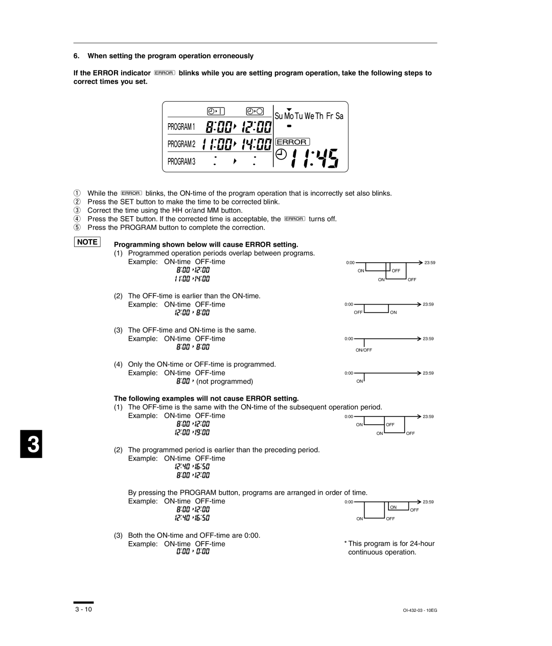 Sanyo TM-SH80UG Programming shown below will cause Error setting, Following examples will not cause Error setting 