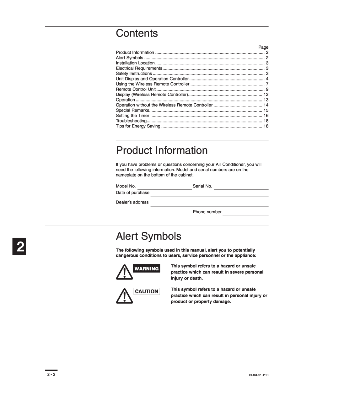 Sanyo RCS-SH80UG Contents, Product Information, Alert Symbols, This symbol refers to a hazard or unsafe, injury or death 