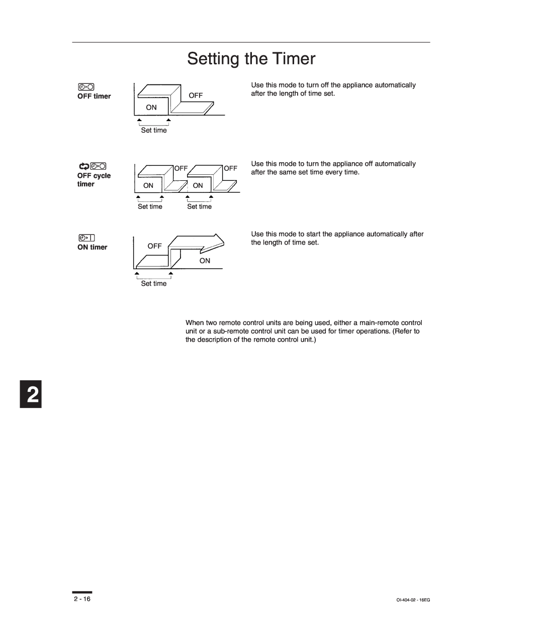 Sanyo TM-SH80UG, SHA-KC64UG, RCS-SH80UG, RCS-SH80UA instruction manual Setting the Timer, OFF timer, OFF cycle, ON timer 