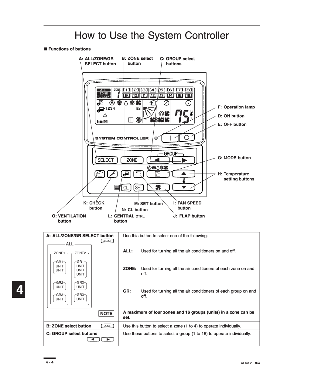 Sanyo TM-SH80UG, SHA-KC64UG, RCS-SH80UG, RCS-SH80UA instruction manual How to Use the System Controller 