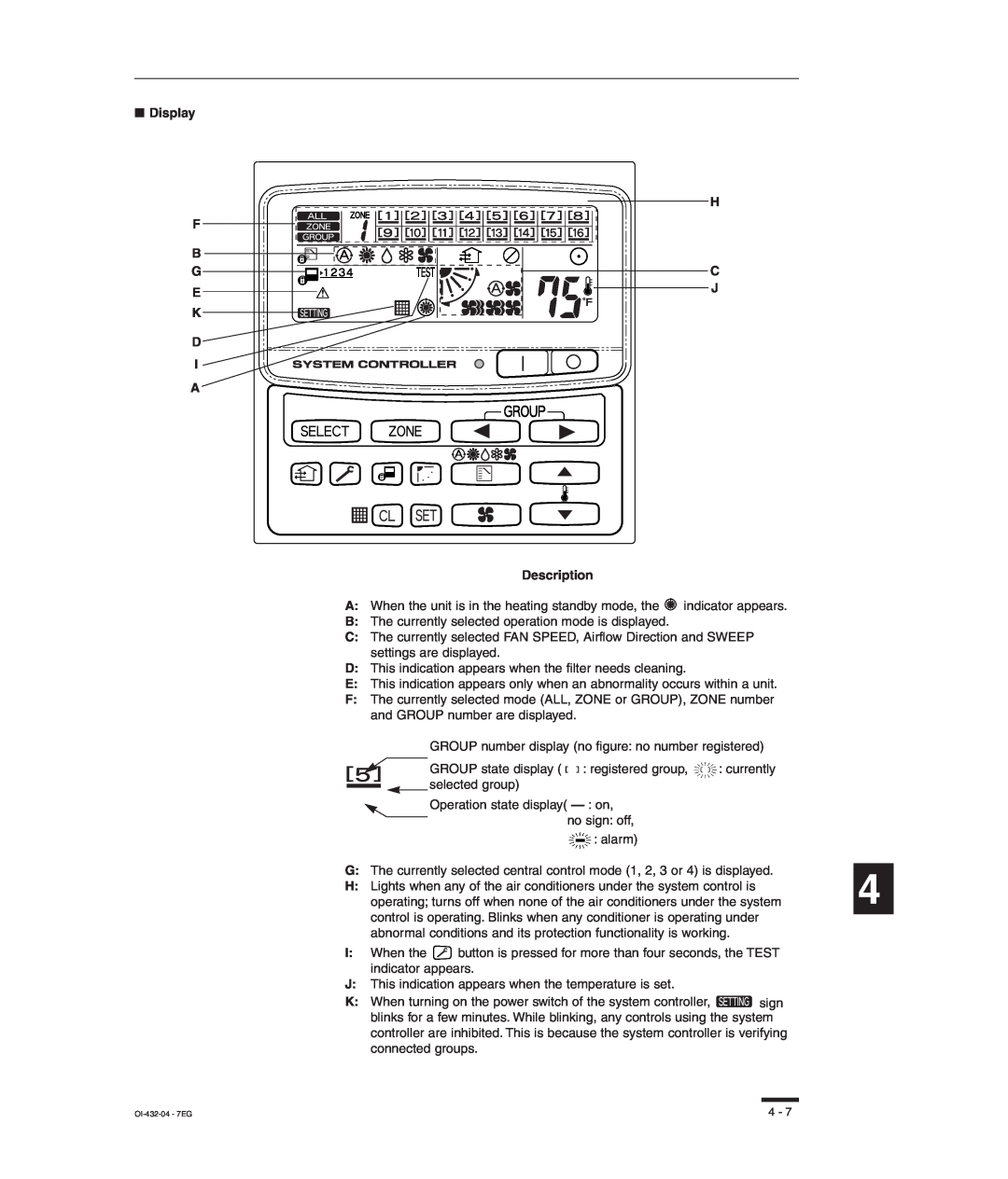 Sanyo RCS-SH80UA, TM-SH80UG, SHA-KC64UG, RCS-SH80UG instruction manual Display F B G E K D I A, H C J Description 
