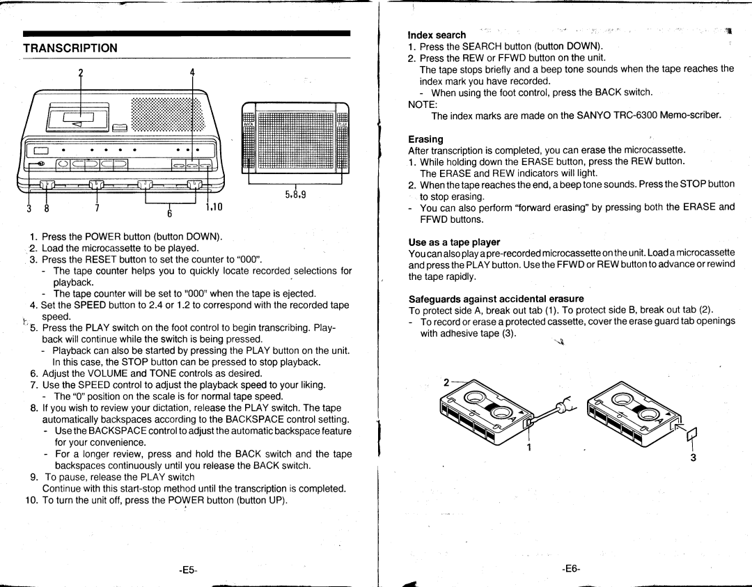 Sanyo TRC-6030 instruction manual Transcription 