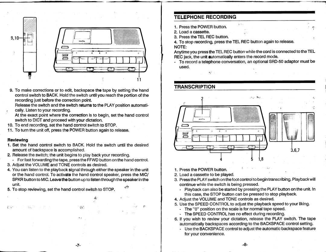 Sanyo TRC-8800 instruction manual Telephonerecording, Transcription 