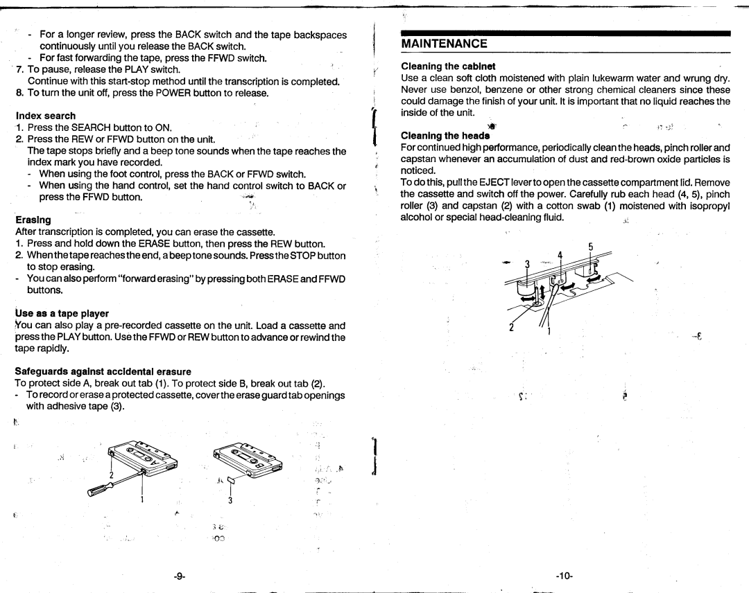 Sanyo TRC-8800 instruction manual Maintenance, Cleanlngthe heads 