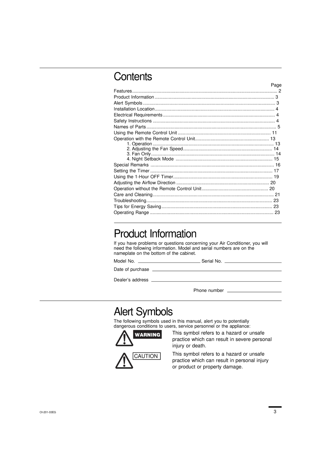 Sanyo XS2432, TS3632, TS2432, TS4232, XS1822, XS4232, XS3632, KS3032, KS3632, KS2432 Contents, Product Information, Alert Symbols 