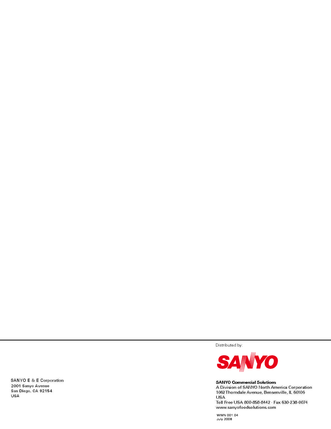 Sanyo TVQ-EXA029K. TVQ-EXACK, TVQ-EXA089K service manual WIMN 001.04 July 