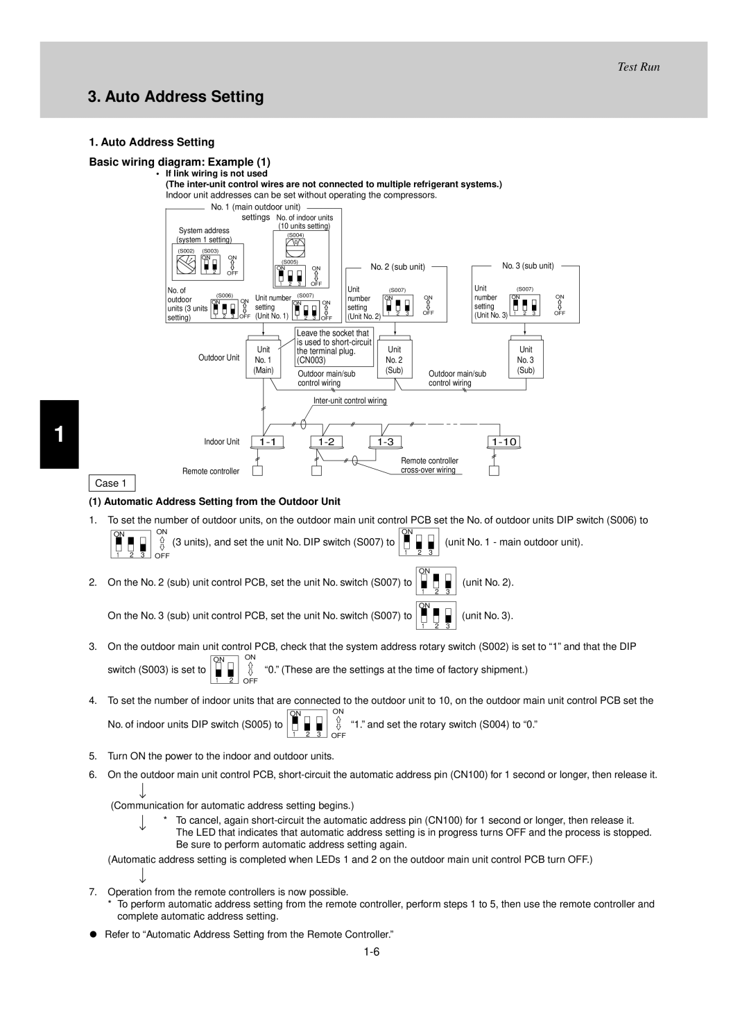 Sanyo XHX1252 Auto Address Setting Basic wiring diagram Example, Automatic Address Setting from the Outdoor Unit 