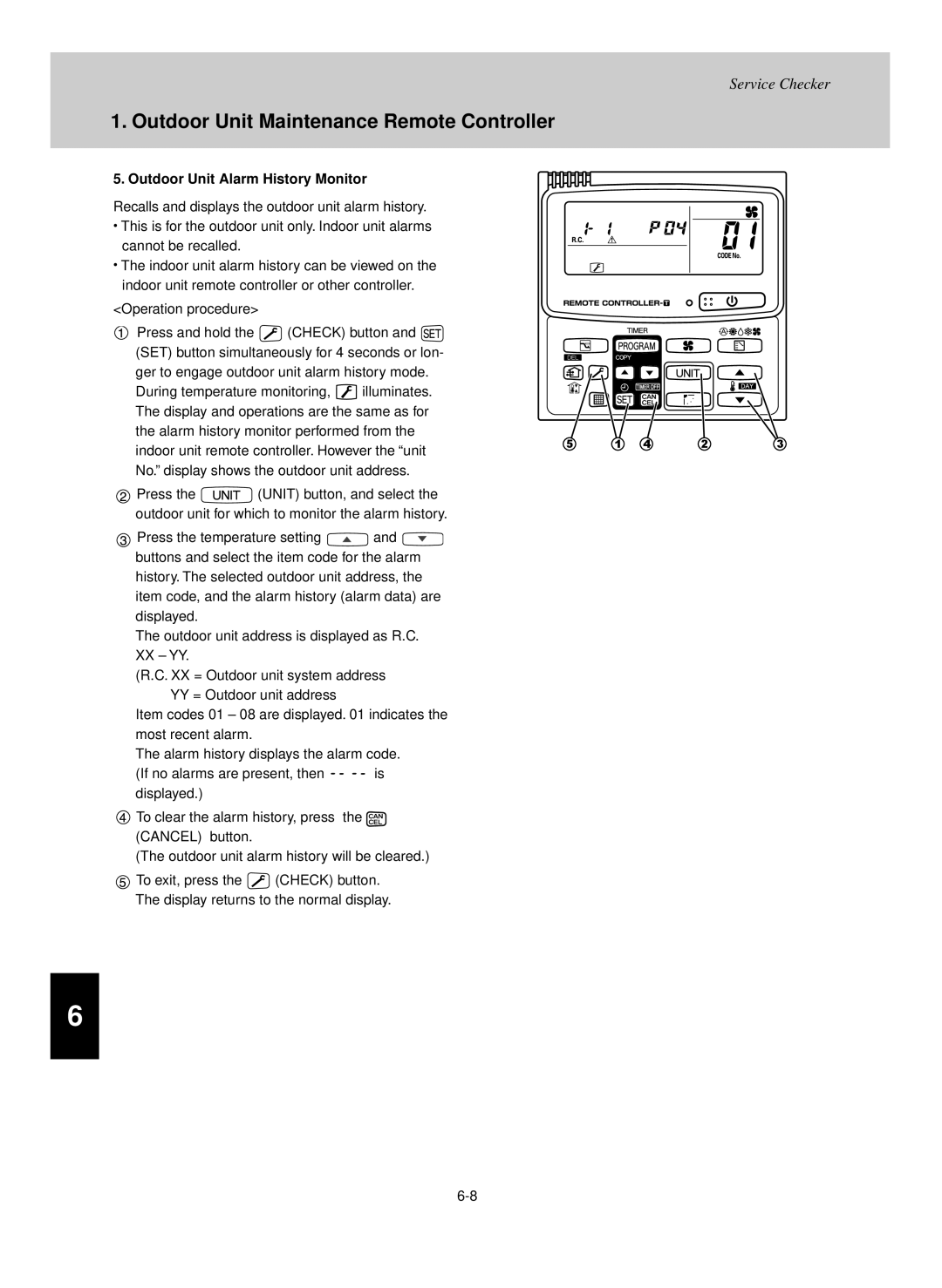 Sanyo UHX2452, UHX0752, UHX1252, UHX3652, UHX1852, THX2452, THX1252, THX1852, XHX1852, XHX3652 Outdoor Unit Alarm History Monitor 