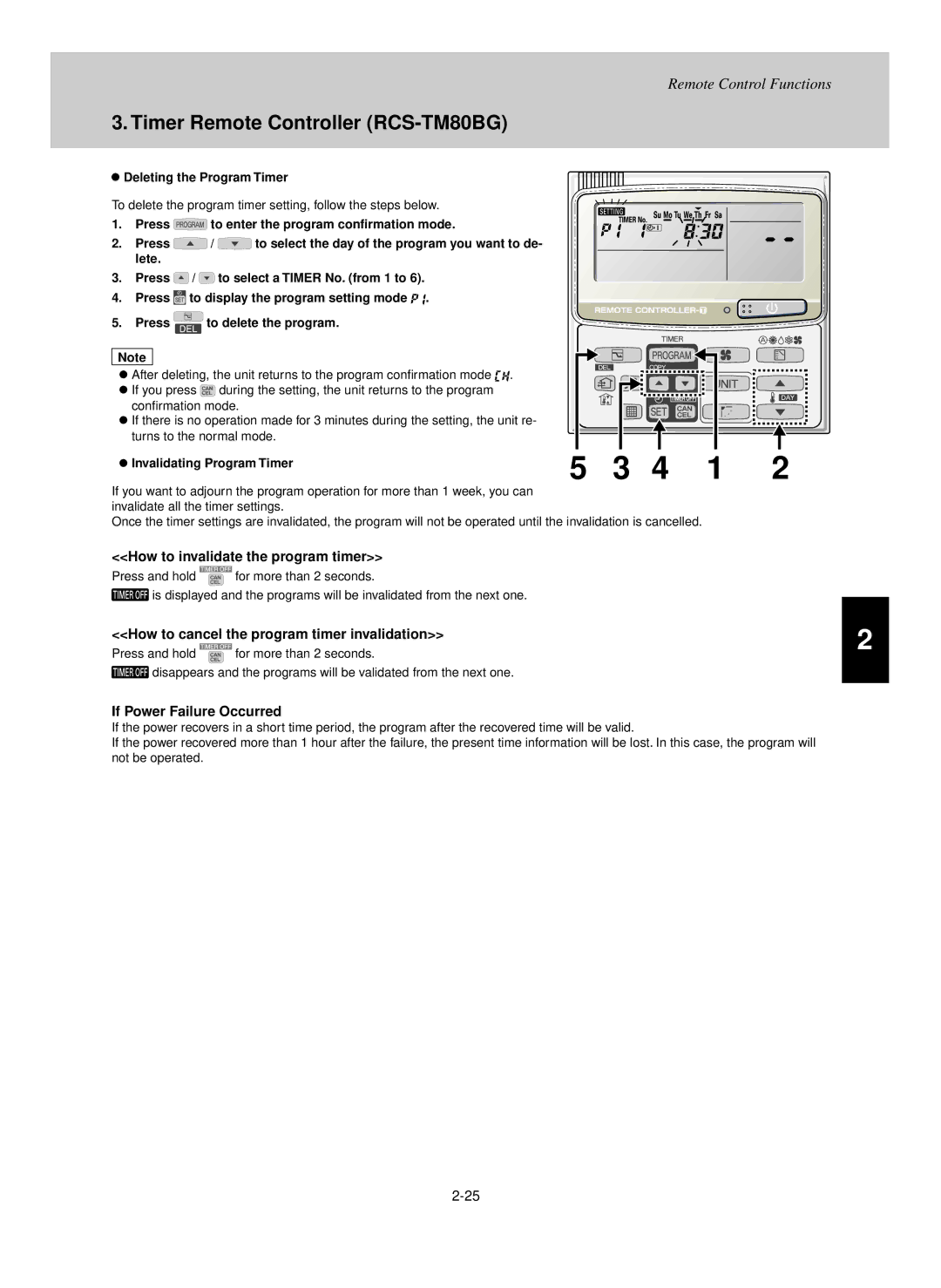 Sanyo UHX0752 How to invalidate the program timer, How to cancel the program timer invalidation, If Power Failure Occurred 