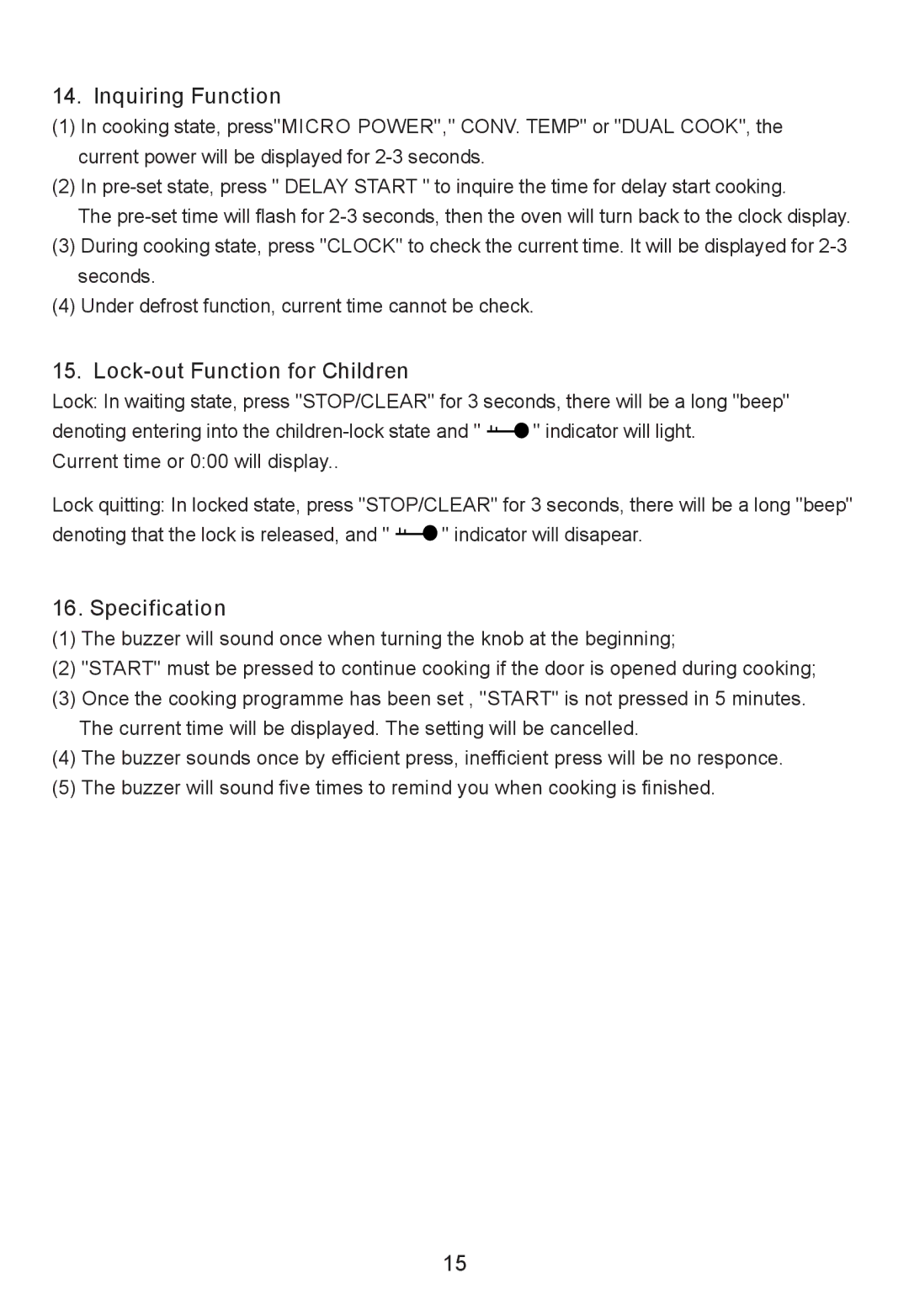 Sanyo UK2, em-c887B instruction manual Inquiring Function, Lock-out Function for Children, Specification 