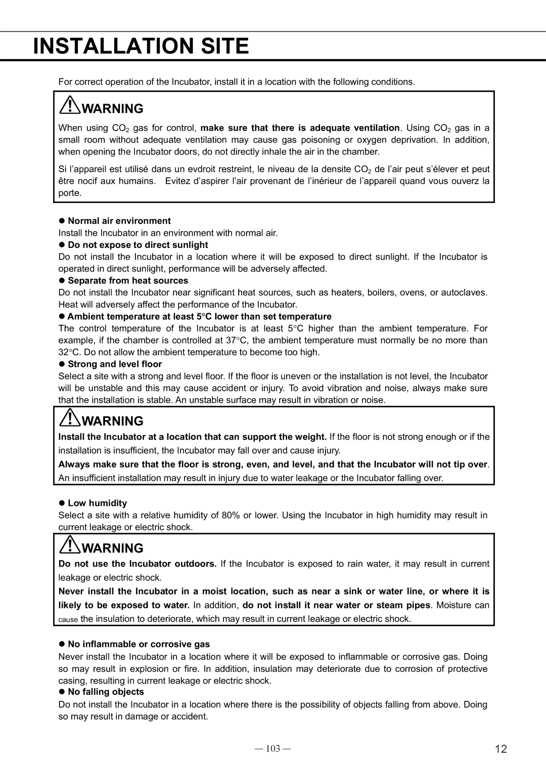 Sanyo MCO-19AIC, UV instruction manual Installation Site, 103 