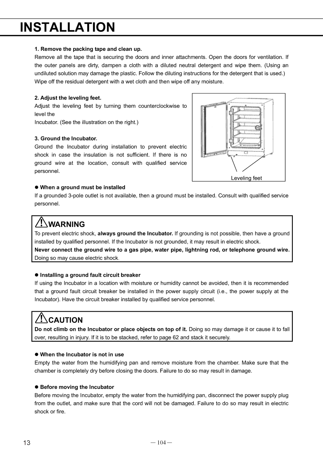 Sanyo UV, MCO-19AIC instruction manual Installation, 104 