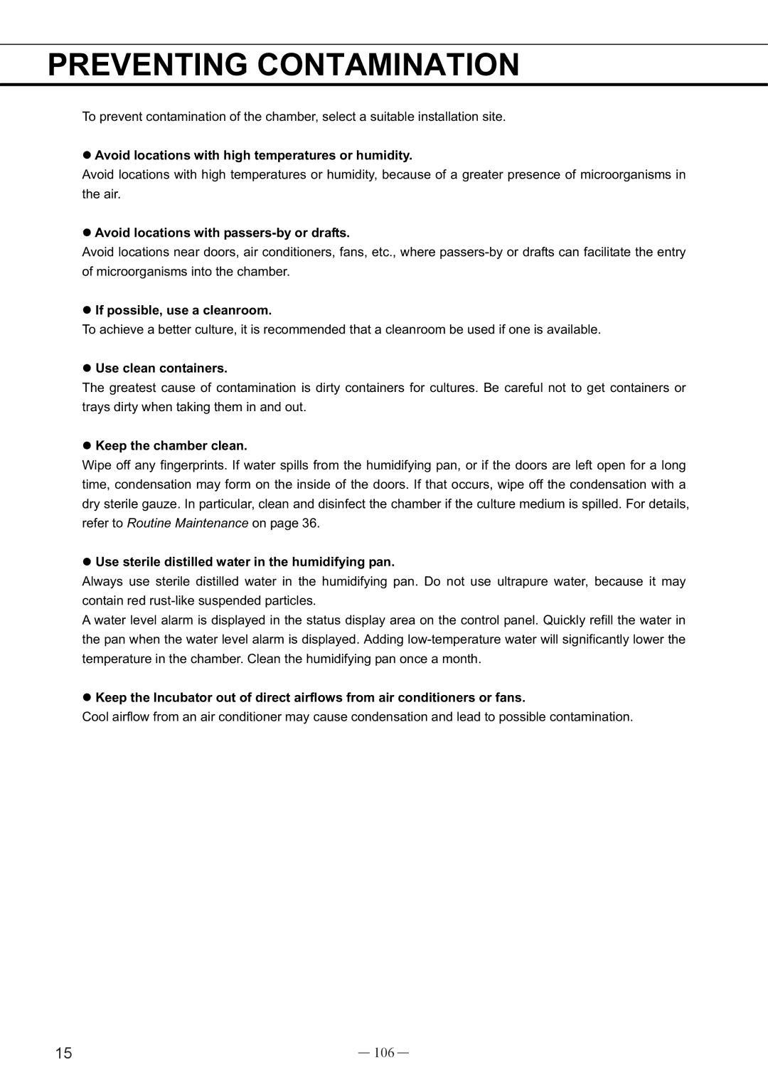 Sanyo UV, MCO-19AIC instruction manual Preventing Contamination, 106 