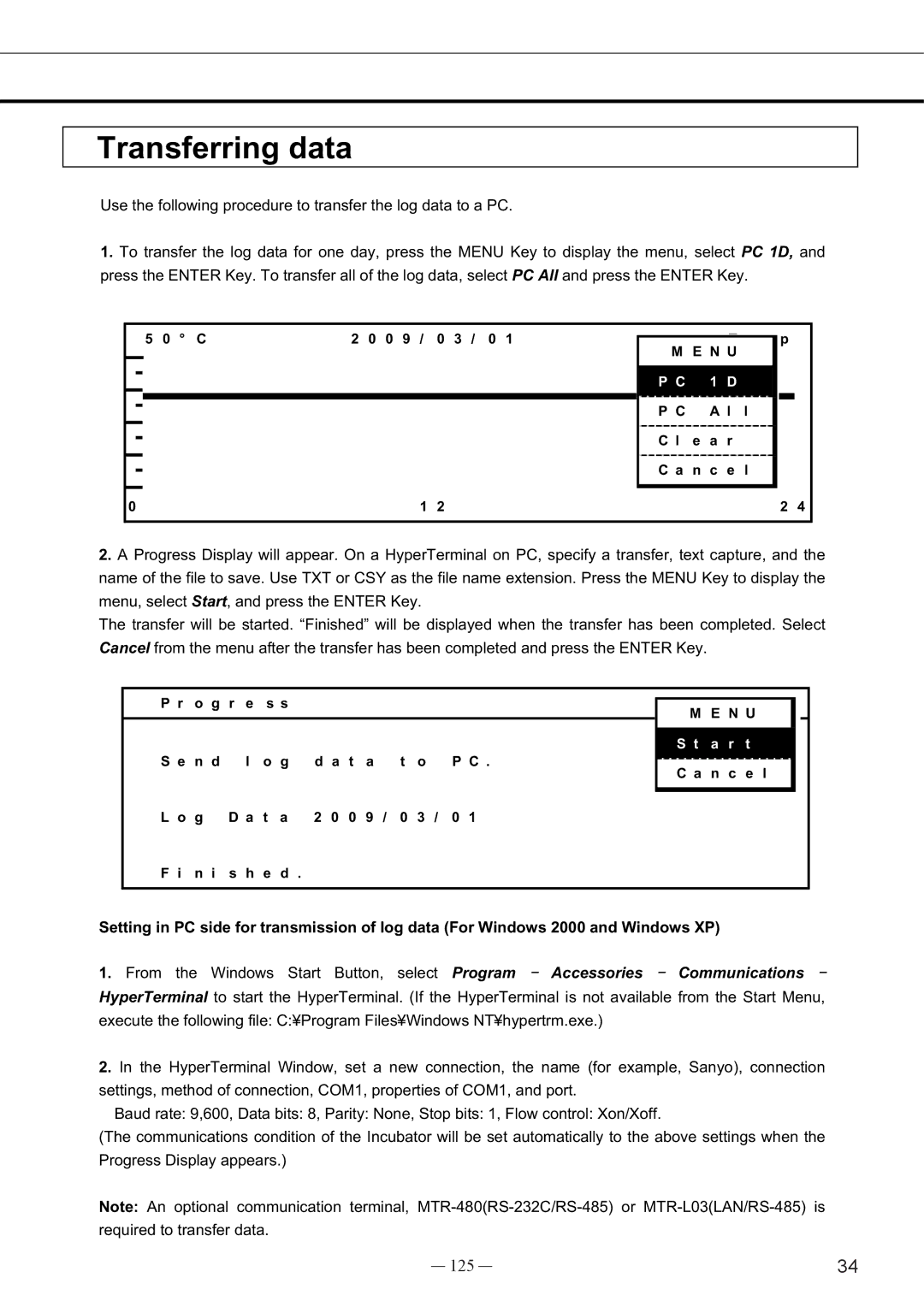 Sanyo MCO-19AIC, UV instruction manual Transferring data, 125 