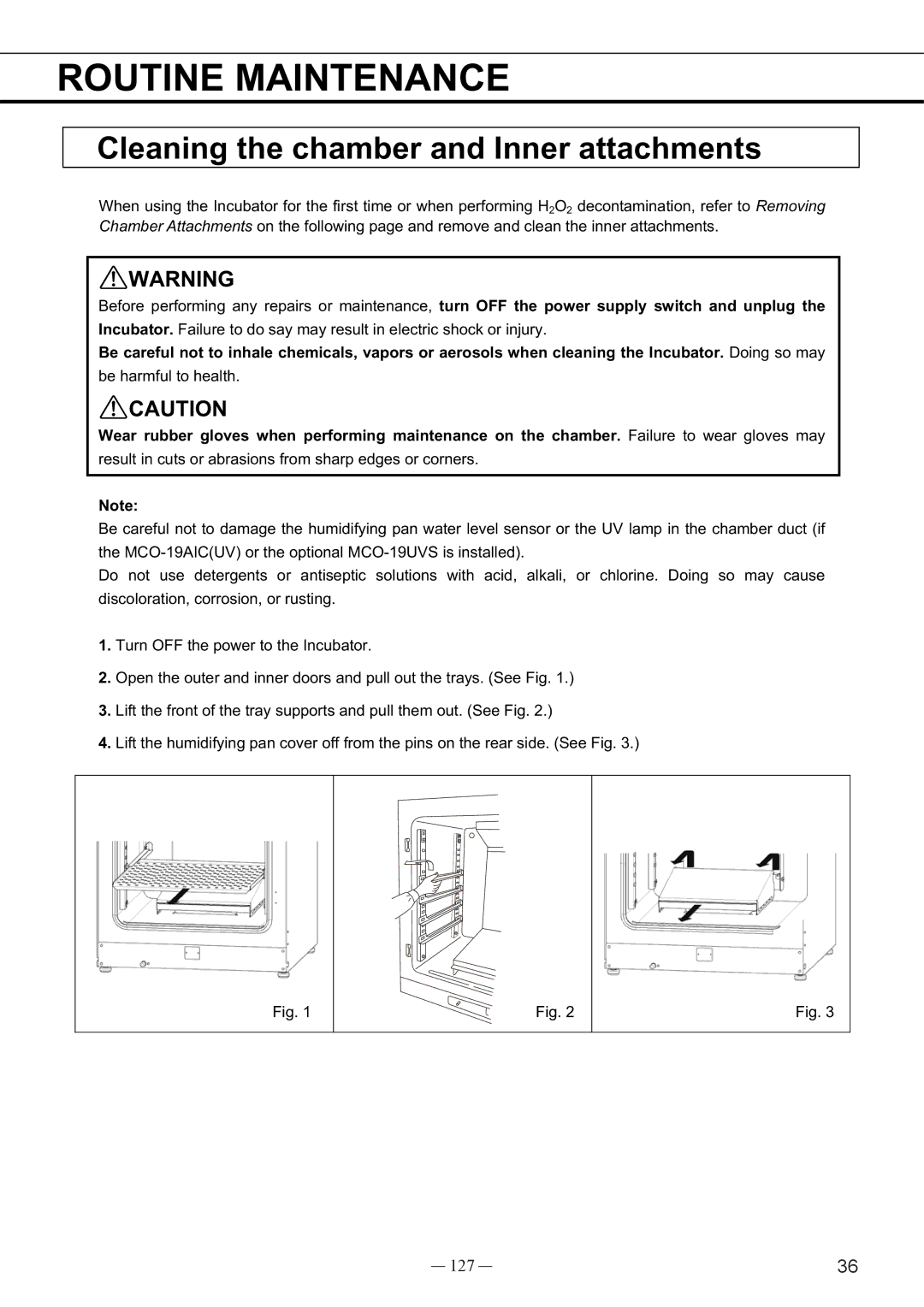 Sanyo MCO-19AIC, UV instruction manual Routine Maintenance, Cleaning the chamber and Inner attachments, 127 