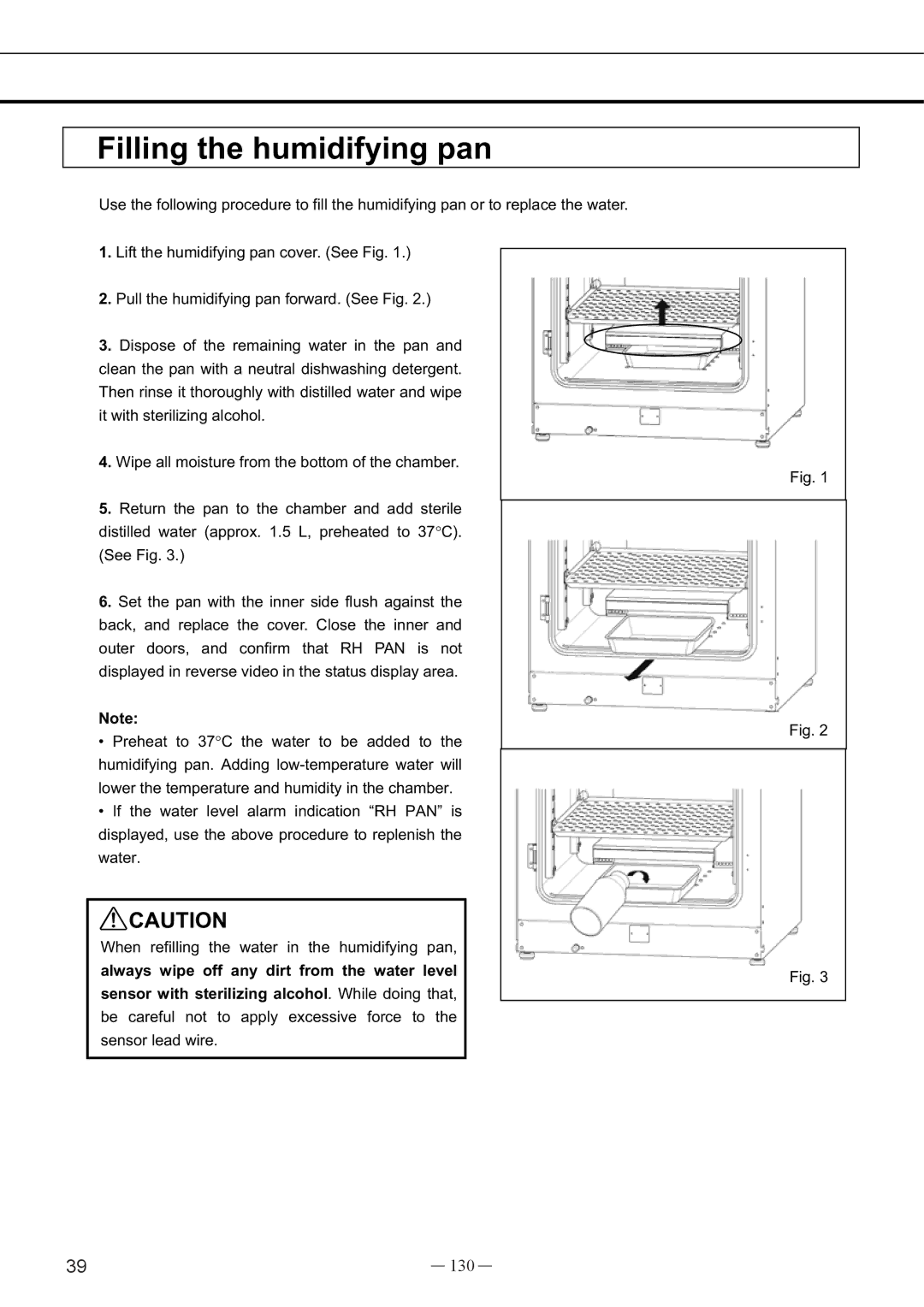 Sanyo UV, MCO-19AIC instruction manual Filling the humidifying pan, 130 