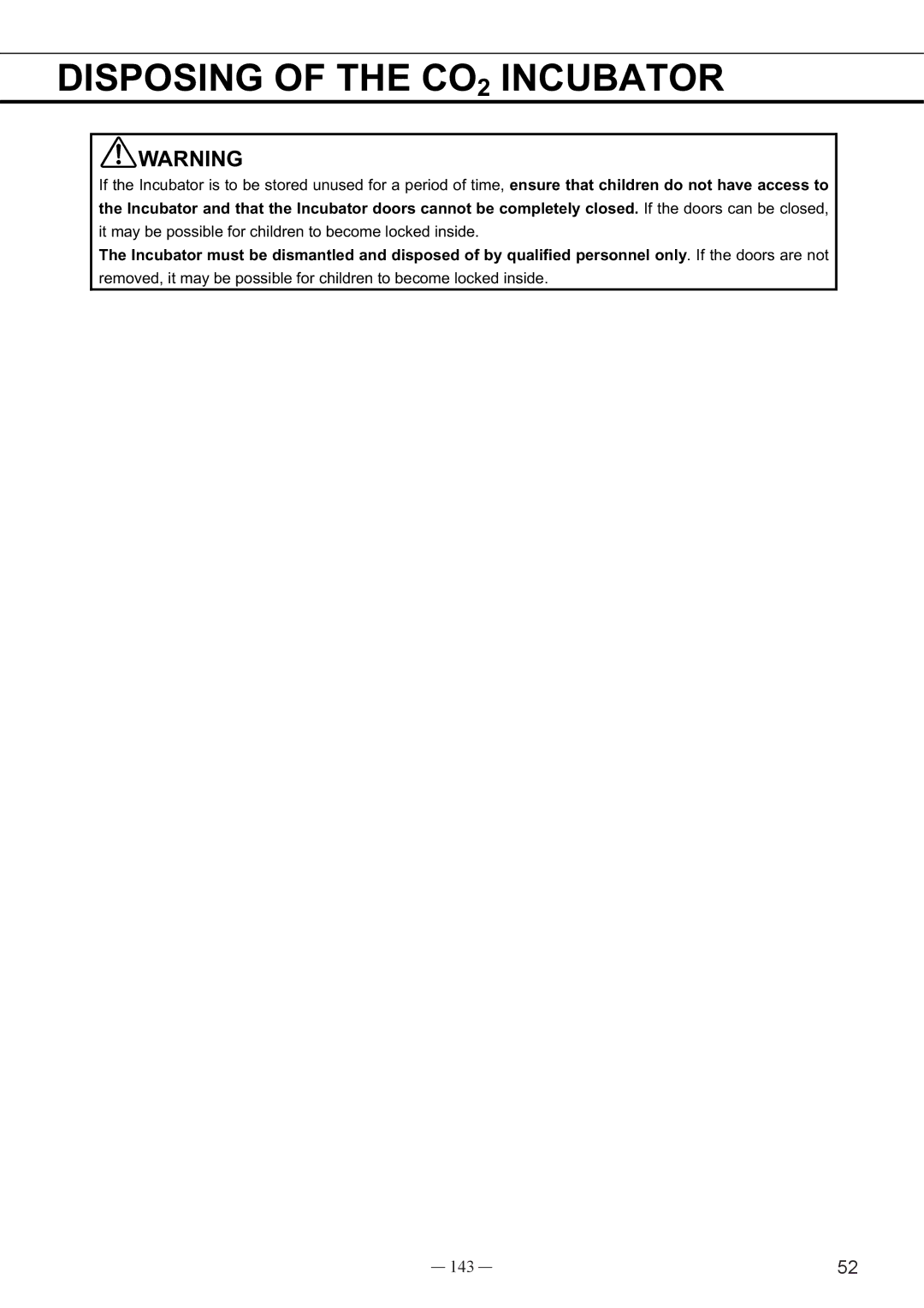 Sanyo MCO-19AIC, UV instruction manual Disposing of the CO2 Incubator, 143 