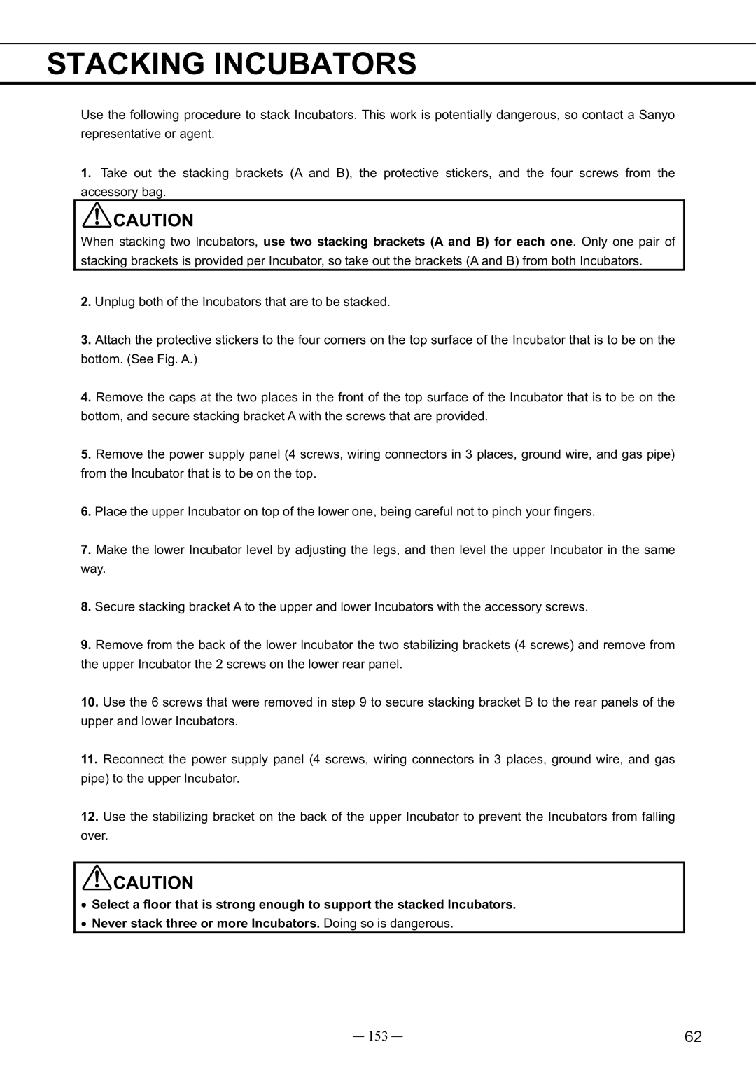 Sanyo MCO-19AIC, UV instruction manual Stacking Incubators, 153 