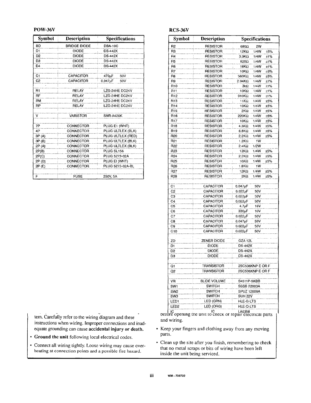 Sanyo V3622/C3622 manual 