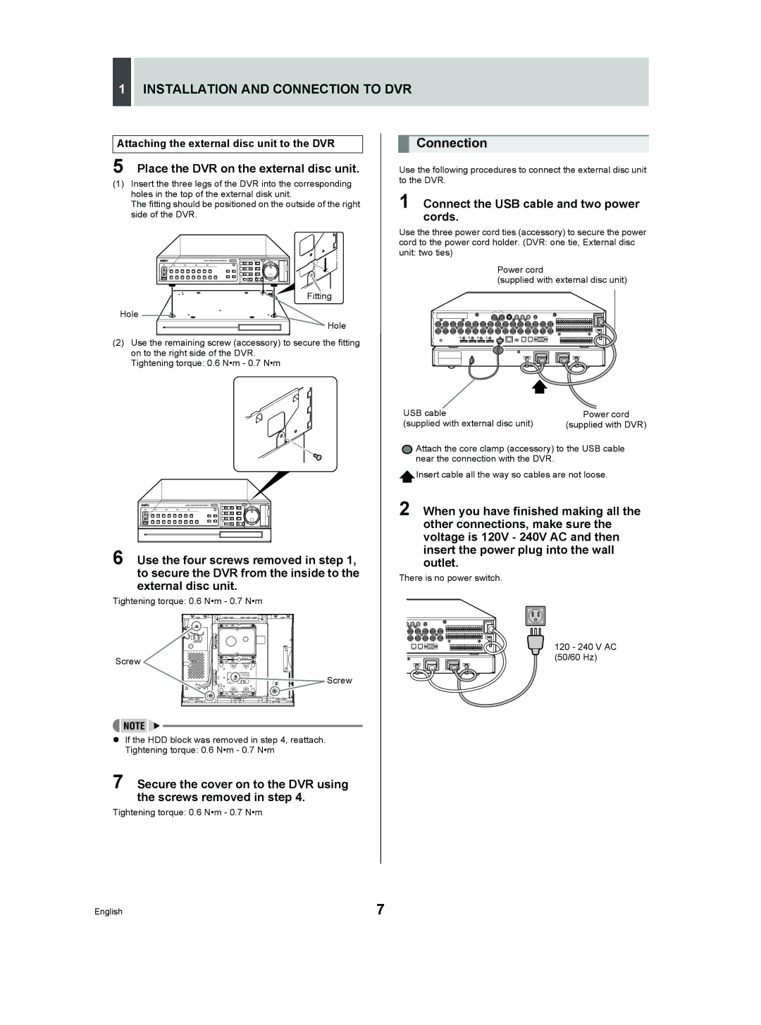 Sanyo VA-EXD1W instruction manual Installation and Connection to DVR 