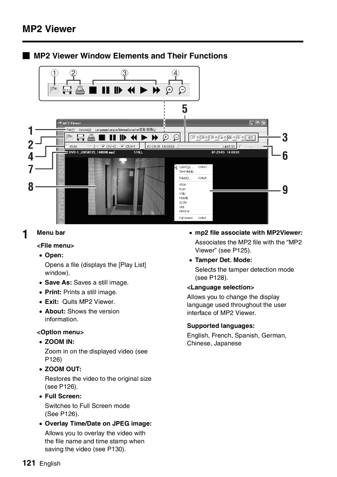 Sanyo VA-SW8000LITE instruction manual MP2 Viewer Window Elements and Their Functions, Zoom OUT 