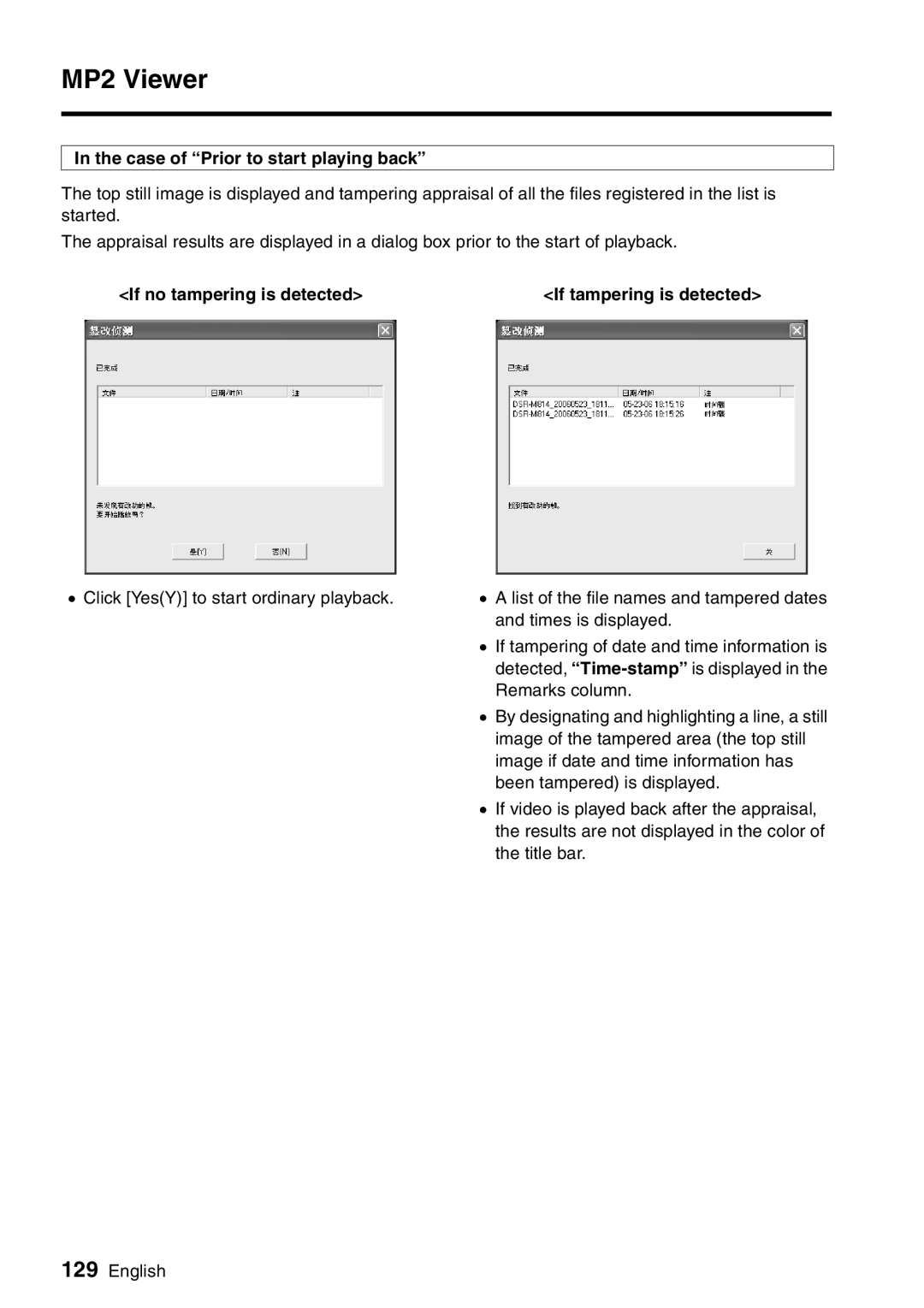 Sanyo VA-SW8000LITE instruction manual Case of Prior to start playing back, If no tampering is detected 