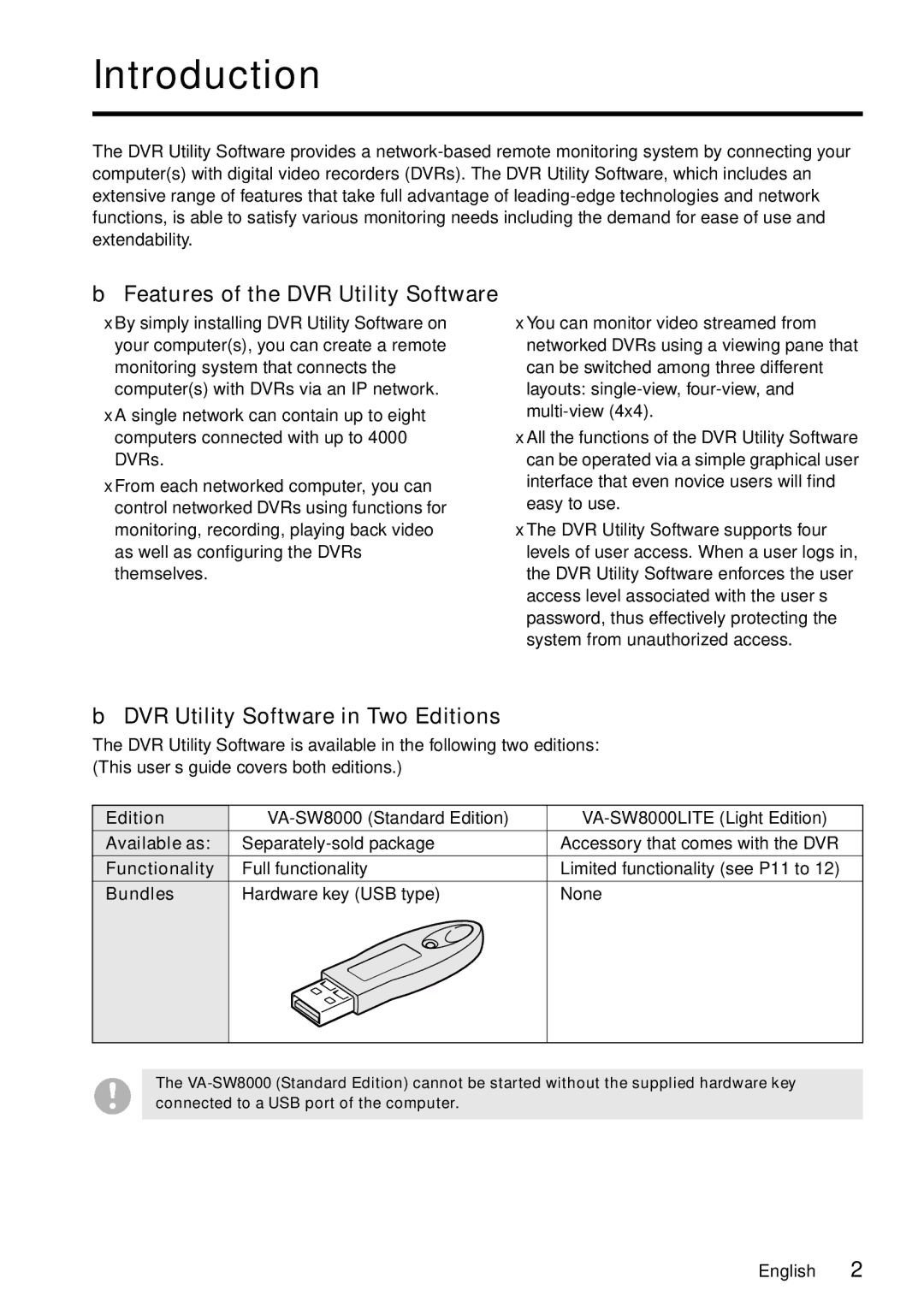 Sanyo VA-SW8000LITE Introduction, Features of the DVR Utility Software, DVR Utility Software in Two Editions 