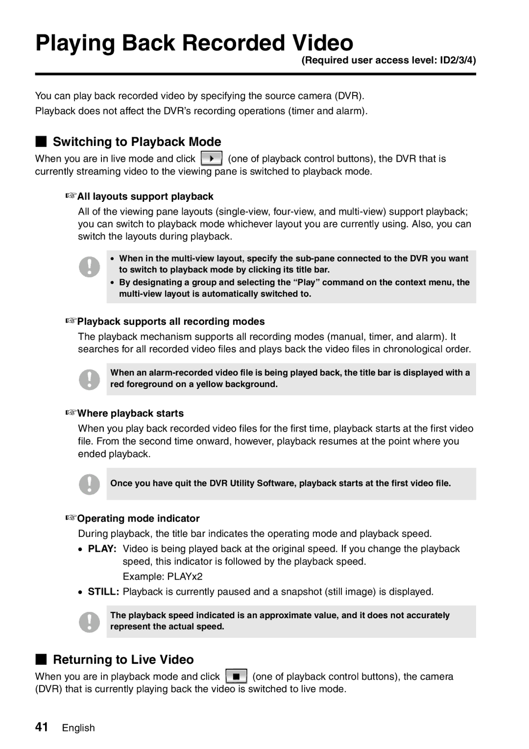 Sanyo VA-SW8000LITE instruction manual Playing Back Recorded Video, Switching to Playback Mode, Returning to Live Video 