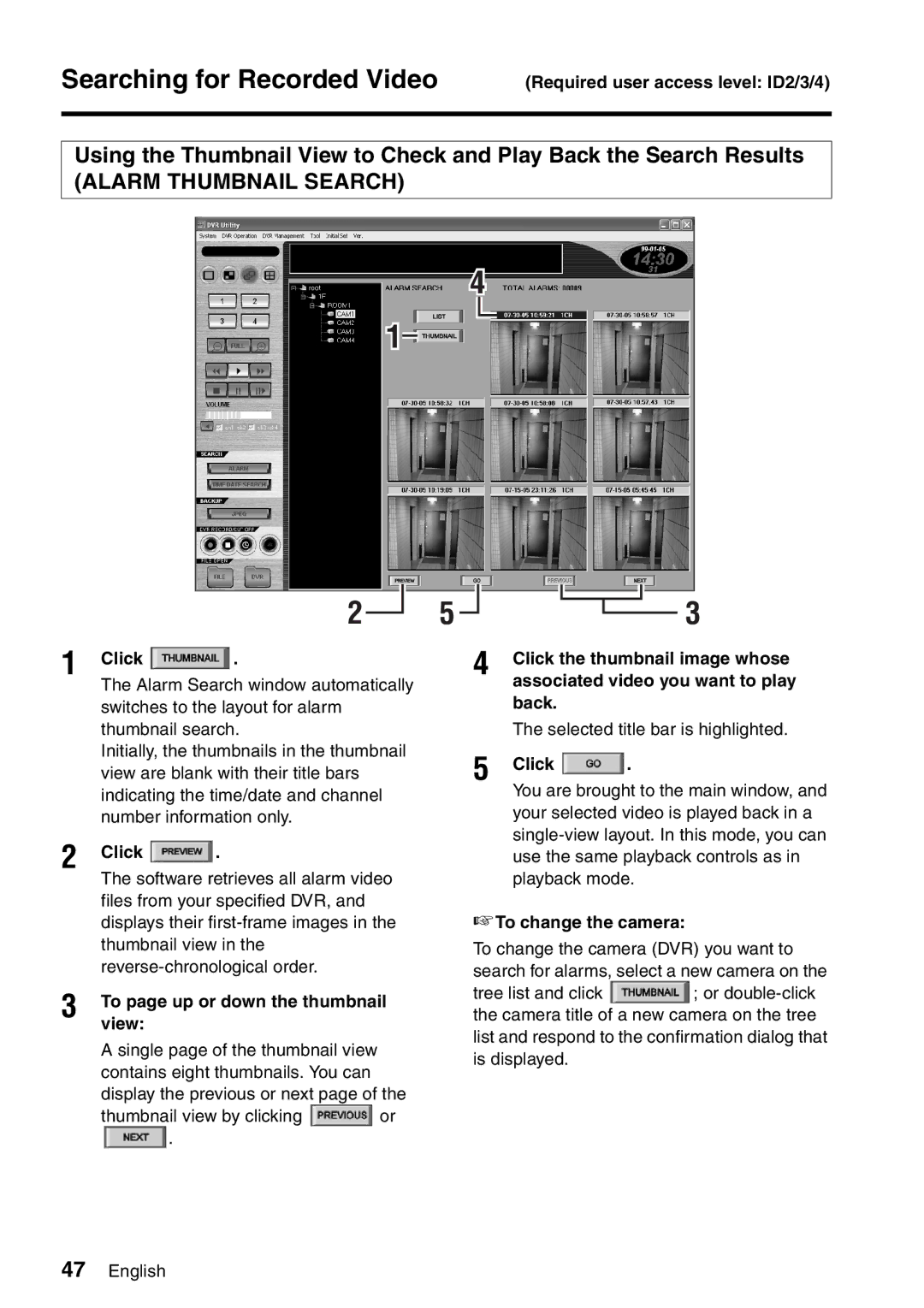 Sanyo VA-SW8000LITE instruction manual To page up or down the thumbnail view, Thumbnail view by clicking or 