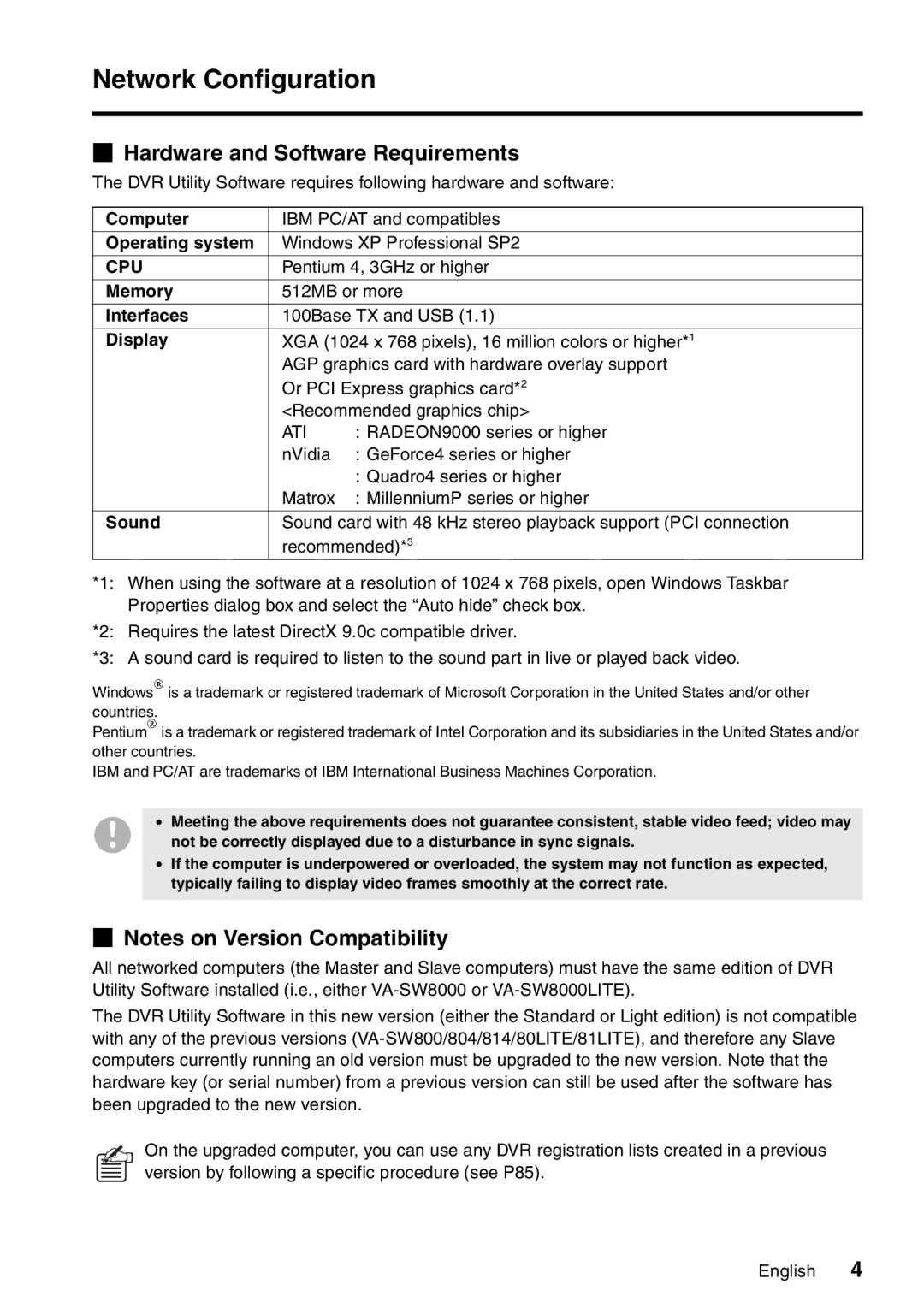 Sanyo VA-SW8000LITE instruction manual Network Configuration, Hardware and Software Requirements, Cpu 