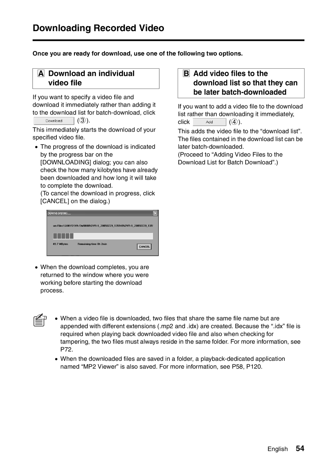 Sanyo VA-SW8000LITE instruction manual Download an individual video file 