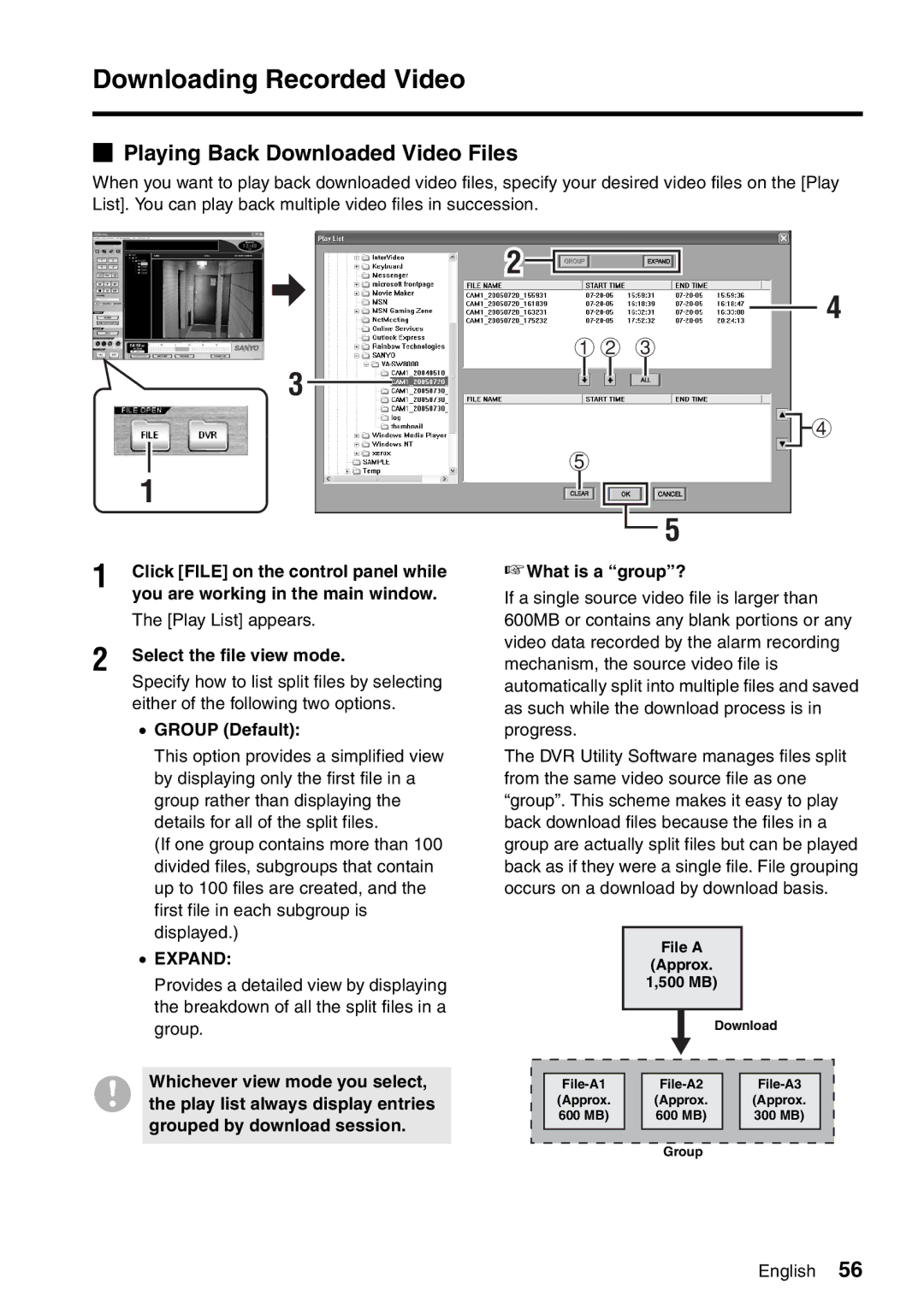 Sanyo VA-SW8000LITE instruction manual Playing Back Downloaded Video Files, Expand 