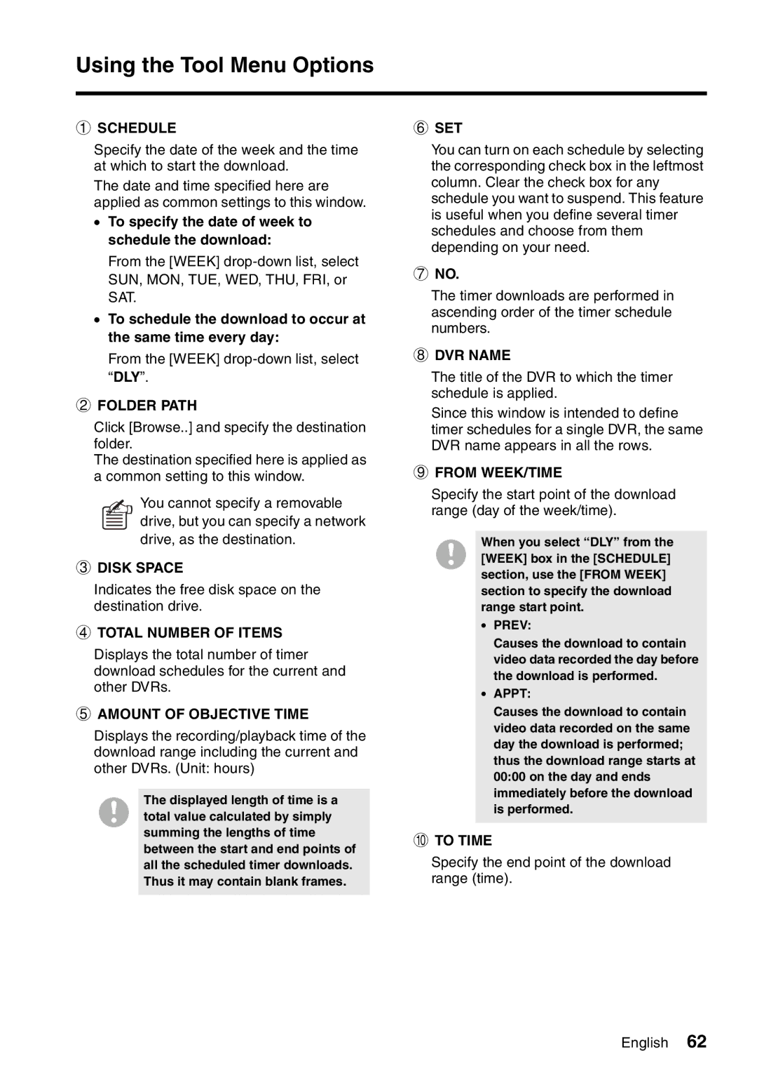 Sanyo VA-SW8000LITE instruction manual Using the Tool Menu Options 