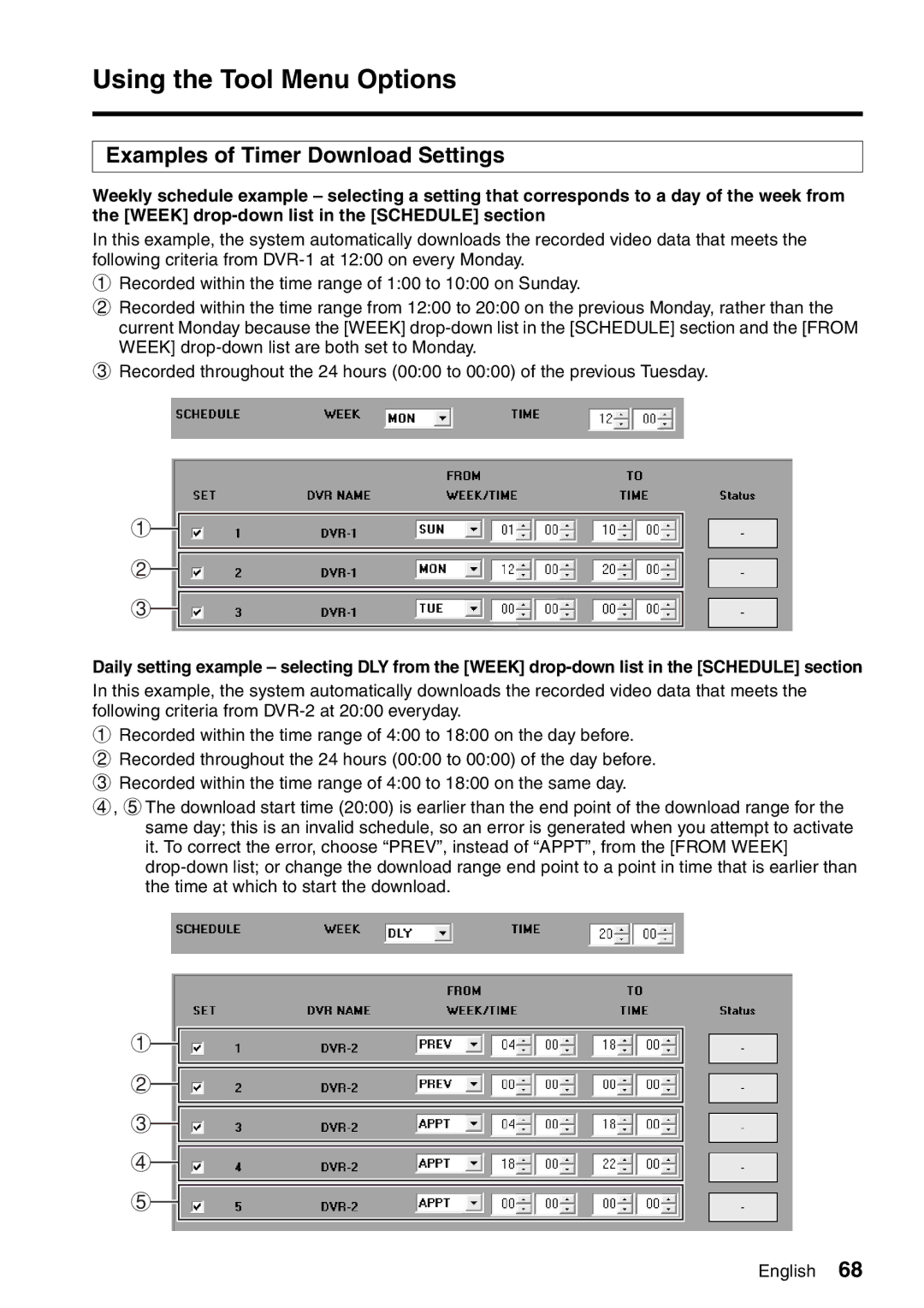 Sanyo VA-SW8000LITE instruction manual Examples of Timer Download Settings 