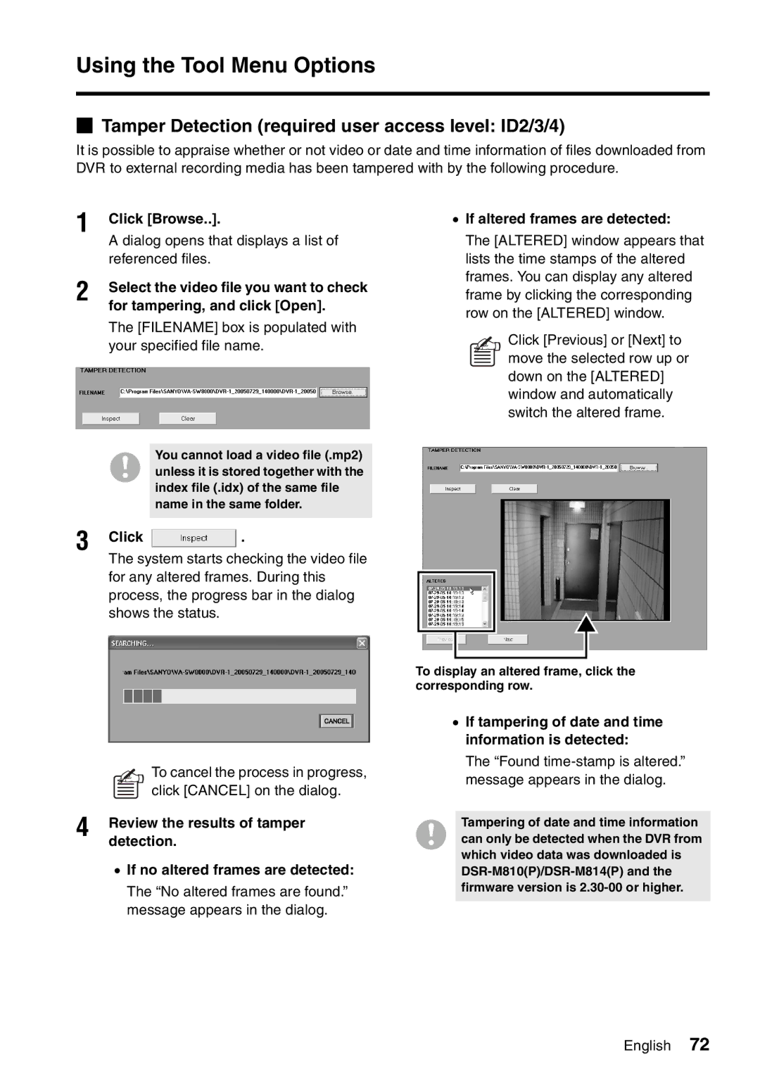 Sanyo VA-SW8000LITE instruction manual Tamper Detection required user access level ID2/3/4 