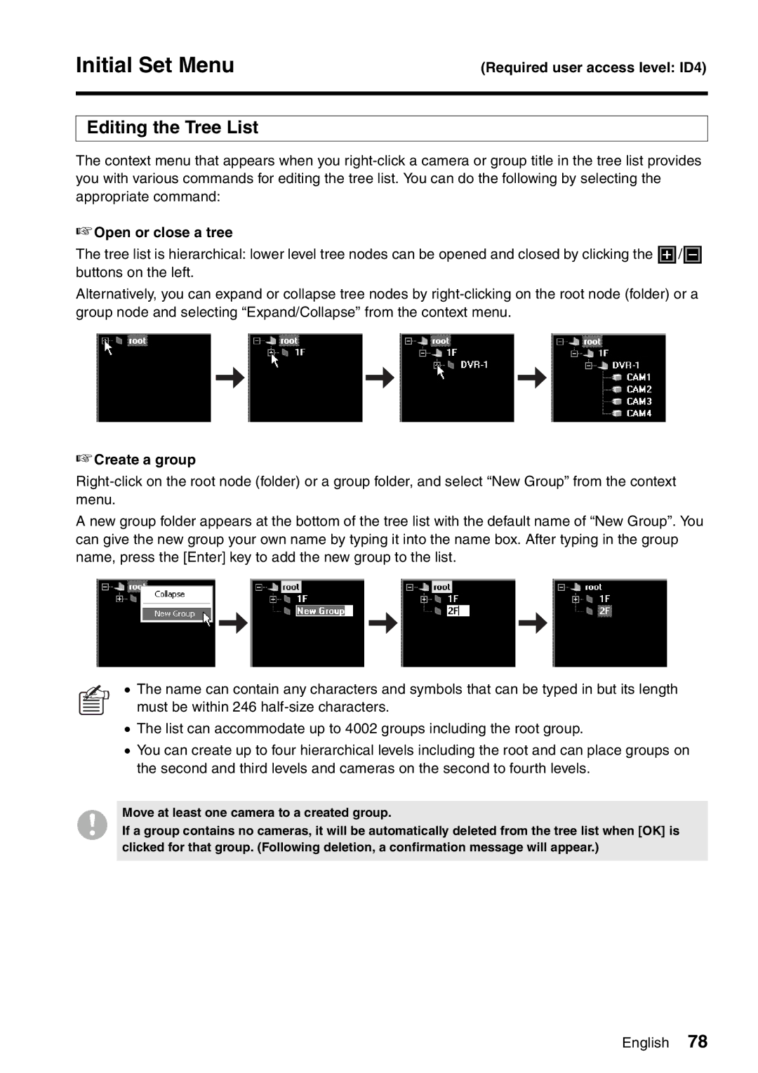 Sanyo VA-SW8000LITE instruction manual Editing the Tree List, Open or close a tree, Create a group 