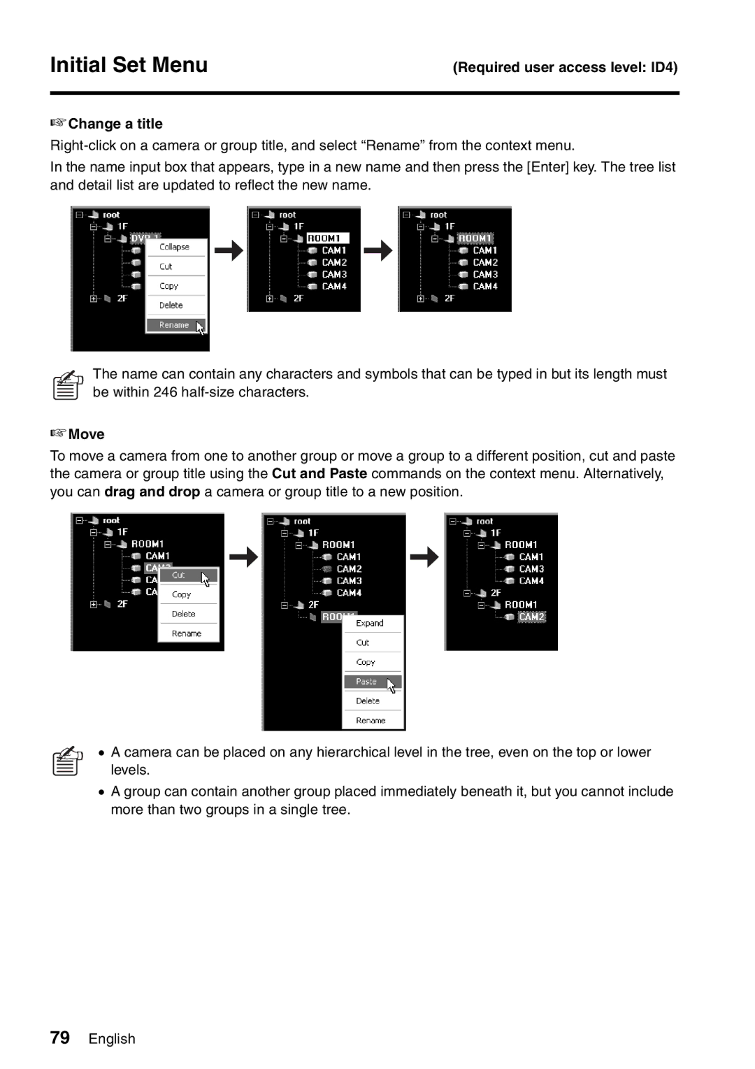 Sanyo VA-SW8000LITE instruction manual Required user access level ID4 Change a title, Move 