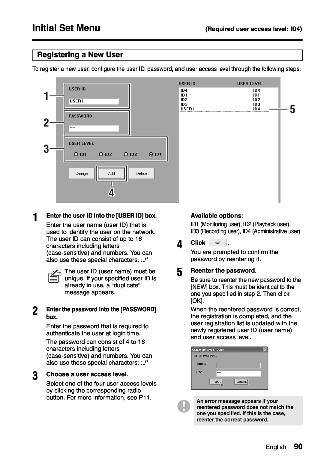 Sanyo VA-SW8000LITE Registering a New User, Enter the user ID into the USER ID box, Choose a user access level, Click 