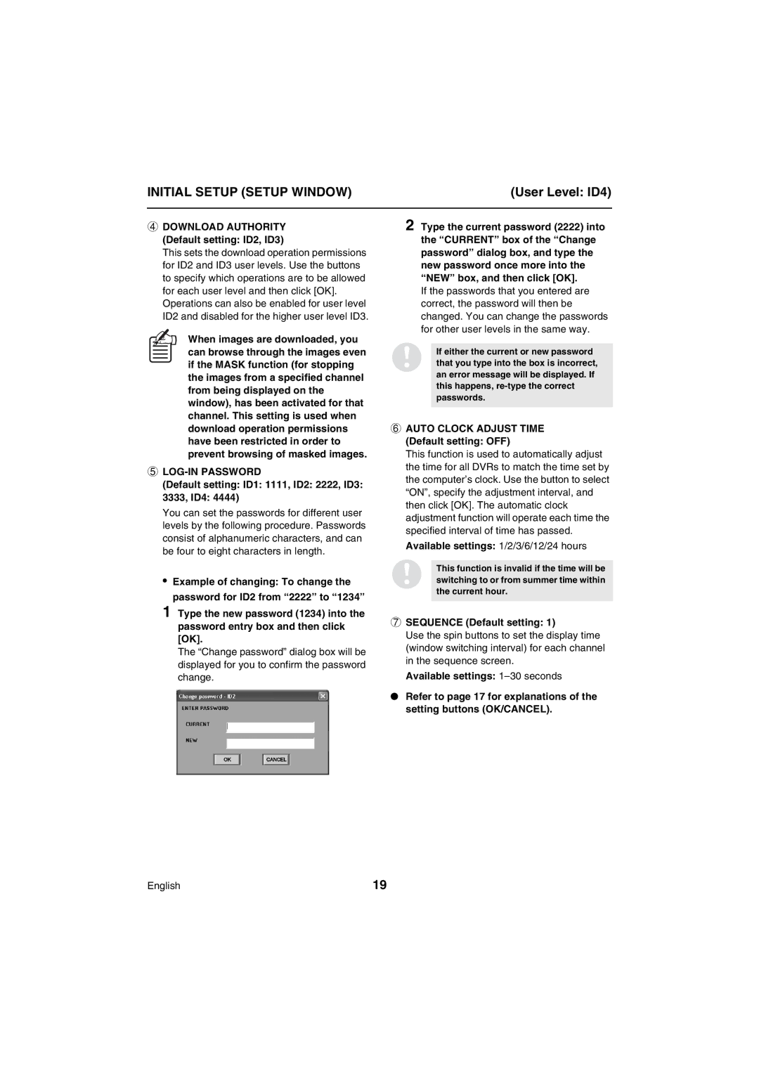 Sanyo VA-SW80LITE instruction manual Initial Setup Setup Window, LOG-IN Password 