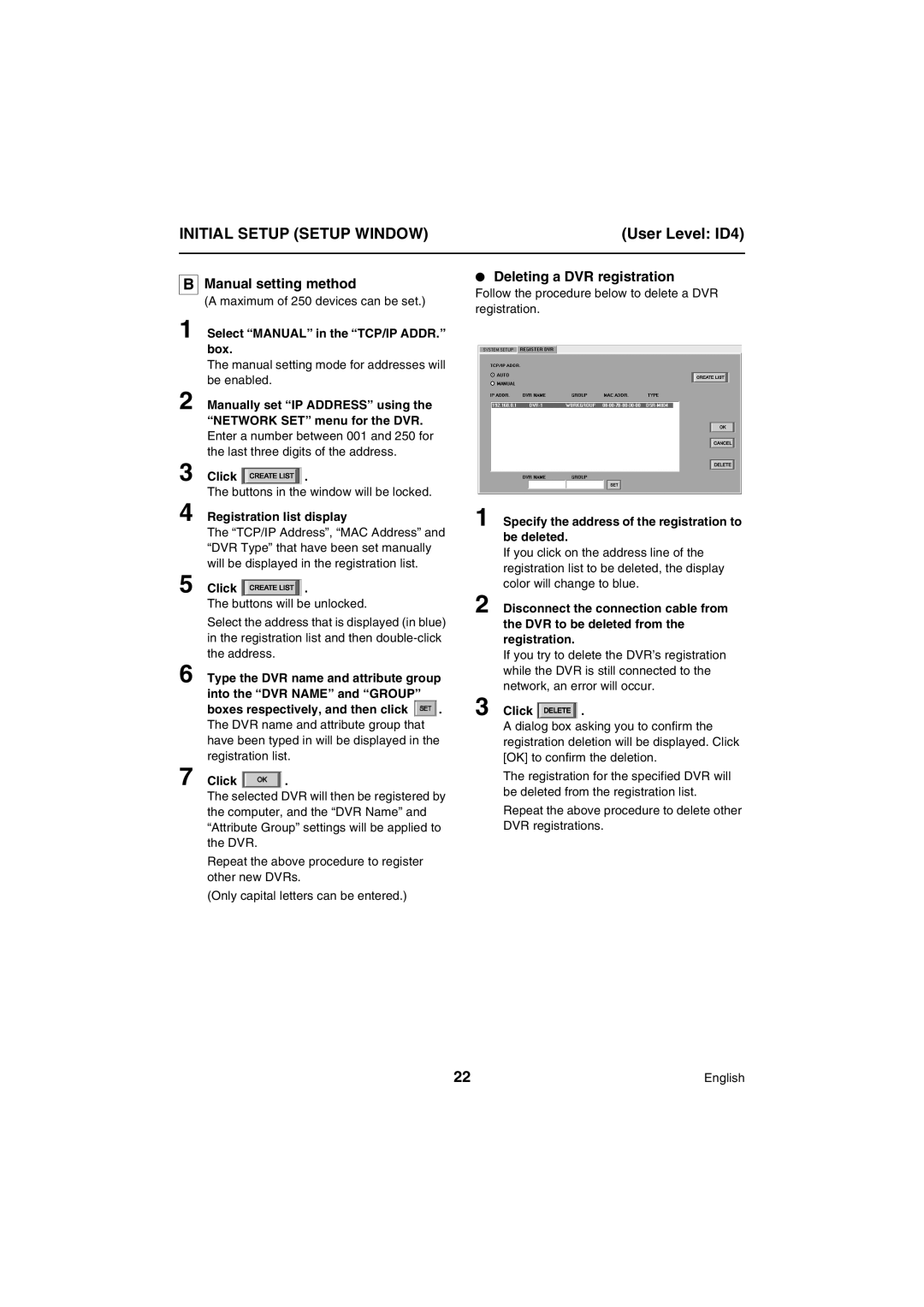 Sanyo VA-SW80LITE instruction manual Select Manual in the TCP/IP ADDR. box, Registration list display 