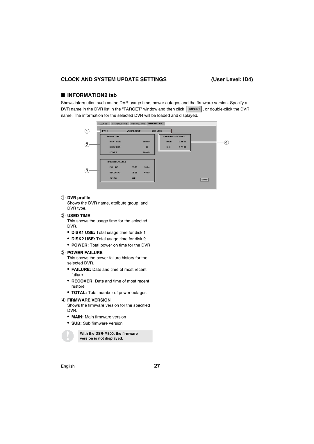 Sanyo VA-SW80LITE instruction manual INFORMATION2 tab, Used Time, Power Failure, Firmware Version 