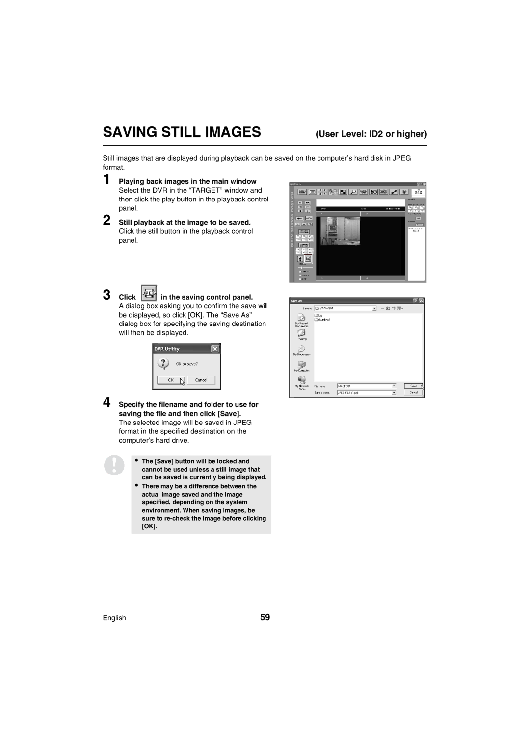 Sanyo VA-SW80LITE Saving Still Images, Playing back images in the main window, Still playback at the image to be saved 