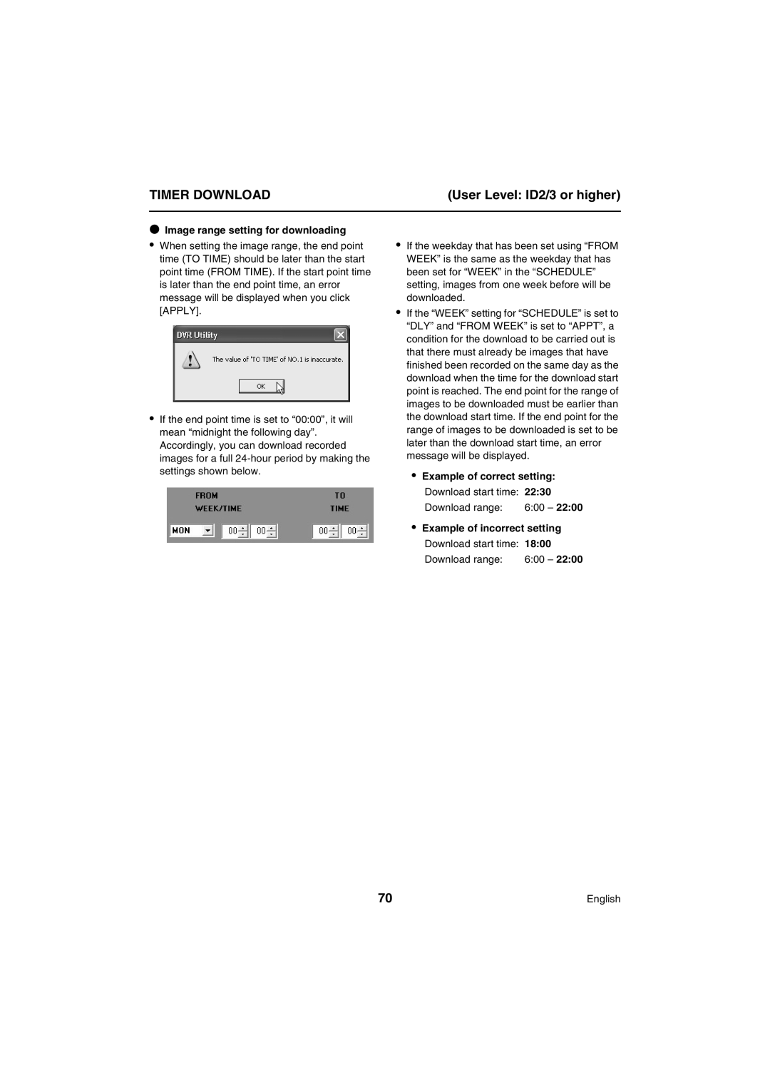 Sanyo VA-SW80LITE instruction manual Image range setting for downloading, Download range 600, Example of incorrect setting 