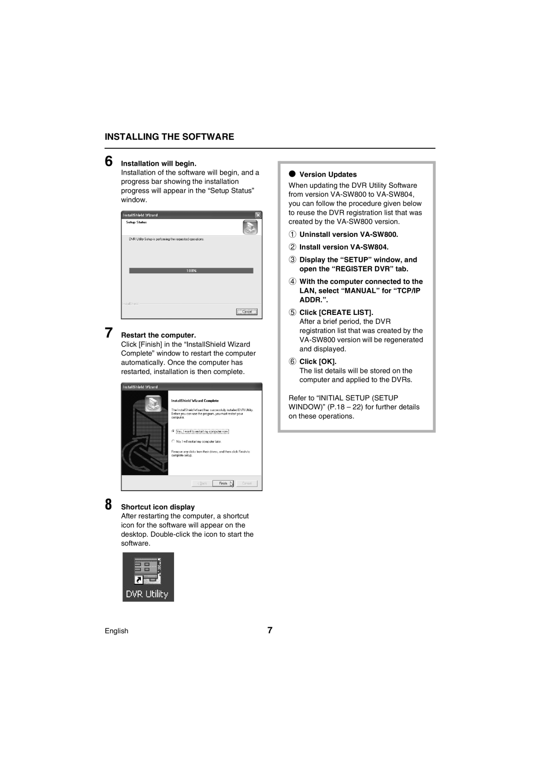 Sanyo VA-SW80LITE instruction manual Installing the Software 