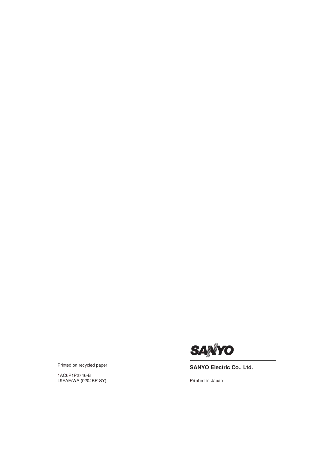 Sanyo VA-SW80LITE instruction manual 